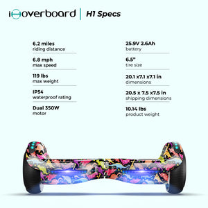 H1 Self Balancing Hoverboard with Bluetooth Music and LED Lights - Multiple Colors
