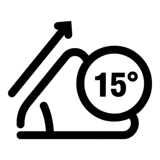 A black line icon representing a 15° incline with a mountain silhouette and an upward-pointing arrow on a transparent background.