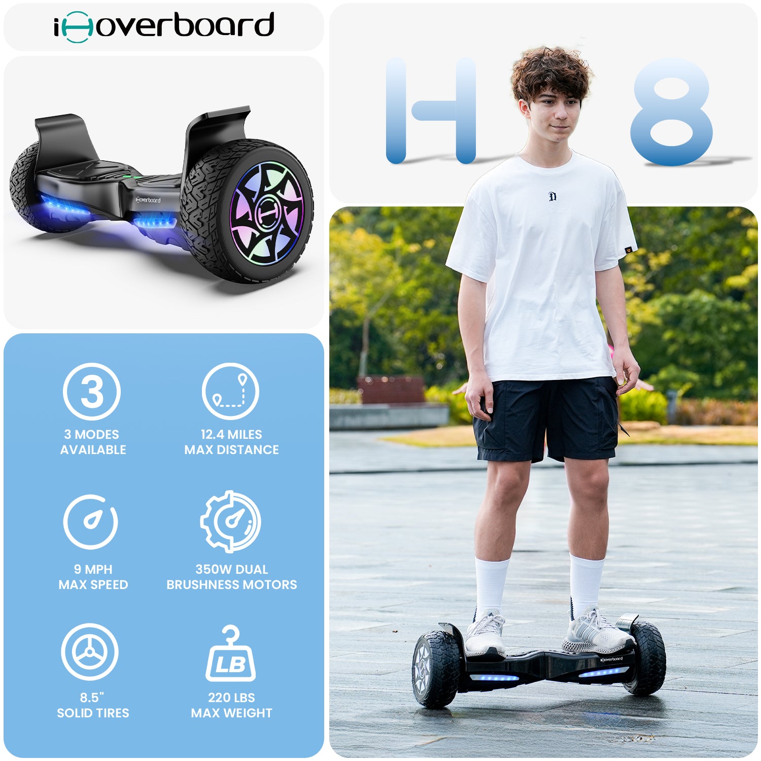 iScooter H8 hoverboard in performance trim, designed for experienced riders