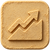 Mountain-climbing icon embossed on a textured tan square background, featuring an upward-trending line ending in an arrow. The simple graphic represents hill-climbing ability, incline performance, and power for tackling steep terrain.