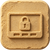 LCD display icon embossed on a textured tan square background, featuring a screen with a padlock symbol in the center. The simple graphic represents a secure digital display, screen lock functionality, and enhanced system security.