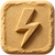 Lightning bolt icon embossed on a textured tan square background. The simple graphic represents electric power, motor performance, speed, or energy output.