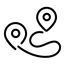 A white line icon showing a winding map route connecting two location pin markers, representing the maximum travel range and navigation capabilities of the DX5 electric scooter.