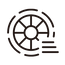A white line icon of a spoked vehicle wheel with motion lines, representing the tire and wheel specifications of the DX5 electric scooter.