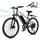 A studio shot of the gray EB3S electric mountain bike with its headlight on, featuring a frame-mounted battery and an included gift set of accessories.