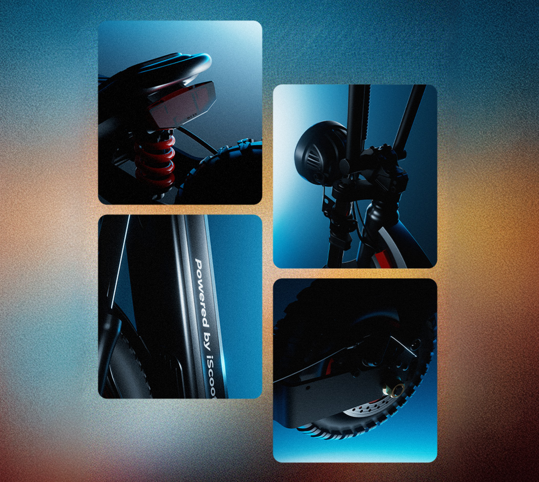 This collage presents a collection of stylized close-up images that showcase the technical design and frame features of the F7ULTRA electric scooter.