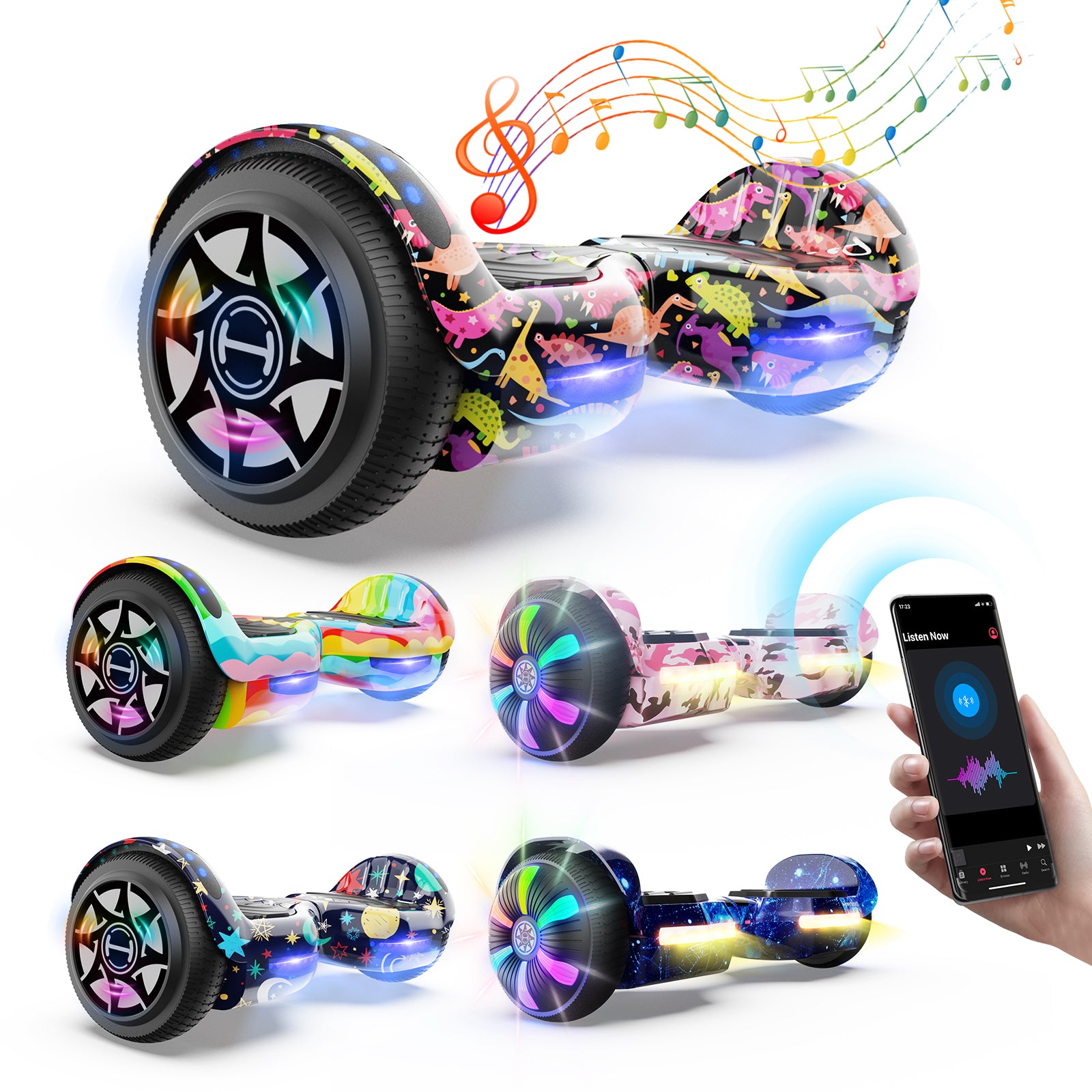 H1 Self Balancing Hoverboard Bluetooth Music LED Lights Multiple Colors