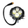 Close-up product image of a high-power LED headlight featuring four LED bulbs in a round aluminum housing with cooling fins and an attached power cable, isolated on a white background.