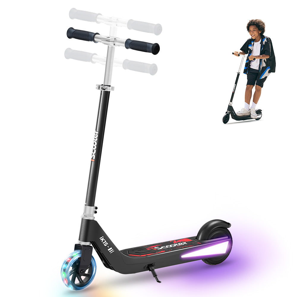 iScooter iK1S kids electric scooter with flashing wheel lights in black