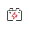 Circular icon featuring a battery symbol with a red lightning bolt representing electric power or battery performance.