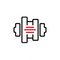 Circular icon featuring a stylized electric motor symbol with red accent lines on a light background.