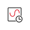 Circular icon showing a route line and a clock symbol representing travel range or ride duration.