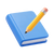 3D icon of a blue notebook with a yellow pencil resting on top, symbolizing studying, note-taking, education, and back-to-school preparation.
