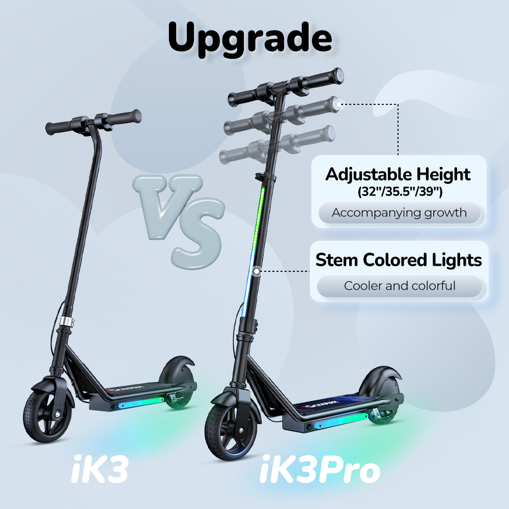 iScooter iK3Pro Electric Scooter for Kids with Colorful Lights & Height Adjustable