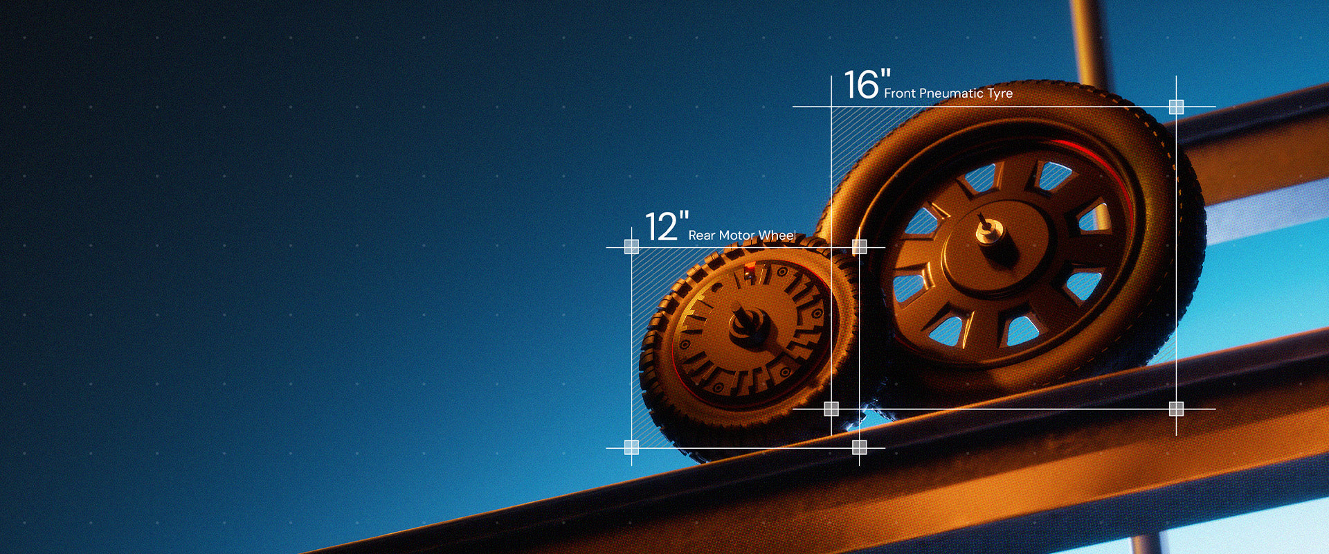 A comparison of the f7ultra electric scooter tires, showing a 12