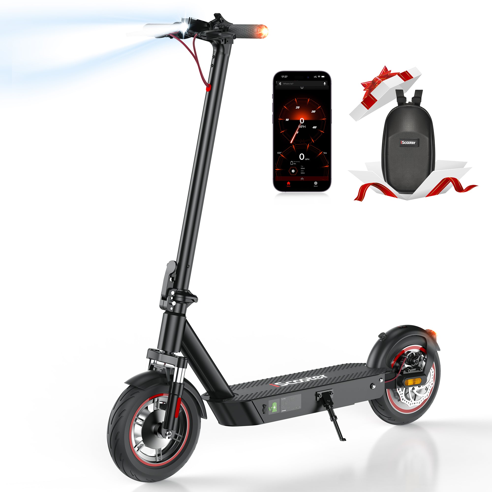 iScooter i10Plus studio shot showing deck, tyres and folding mechanism