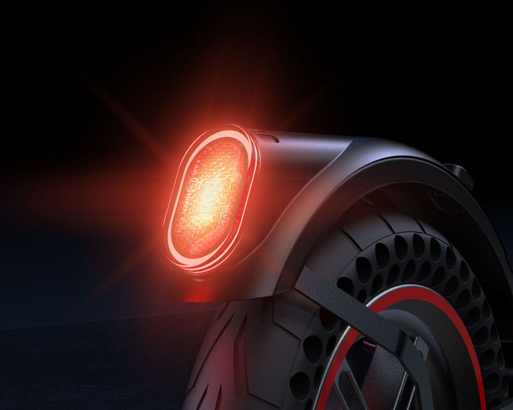 Rear light visibility in low light iScooter i9Max rear light close-up