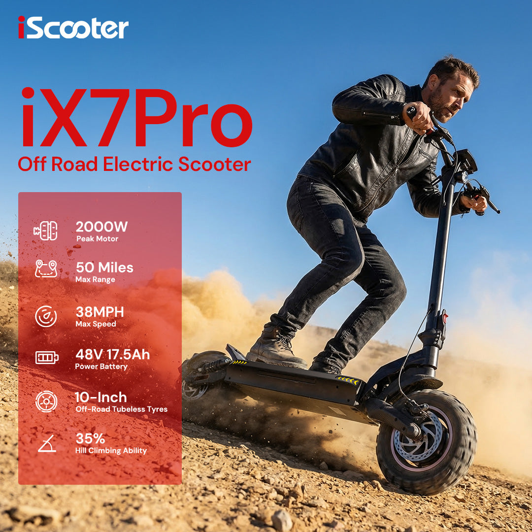 iScooter iX7Pro 2000W Dual-Motor Off-Road Scooter | 50-Mile Range