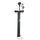 Black portable bicycle air pump with foldable foot pedal and nozzle attachment on a transparent background.