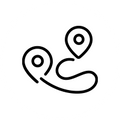 A black line-art icon showing a winding route path with map pin markers.