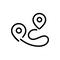 A black line-art icon showing a winding route path with map pin markers.